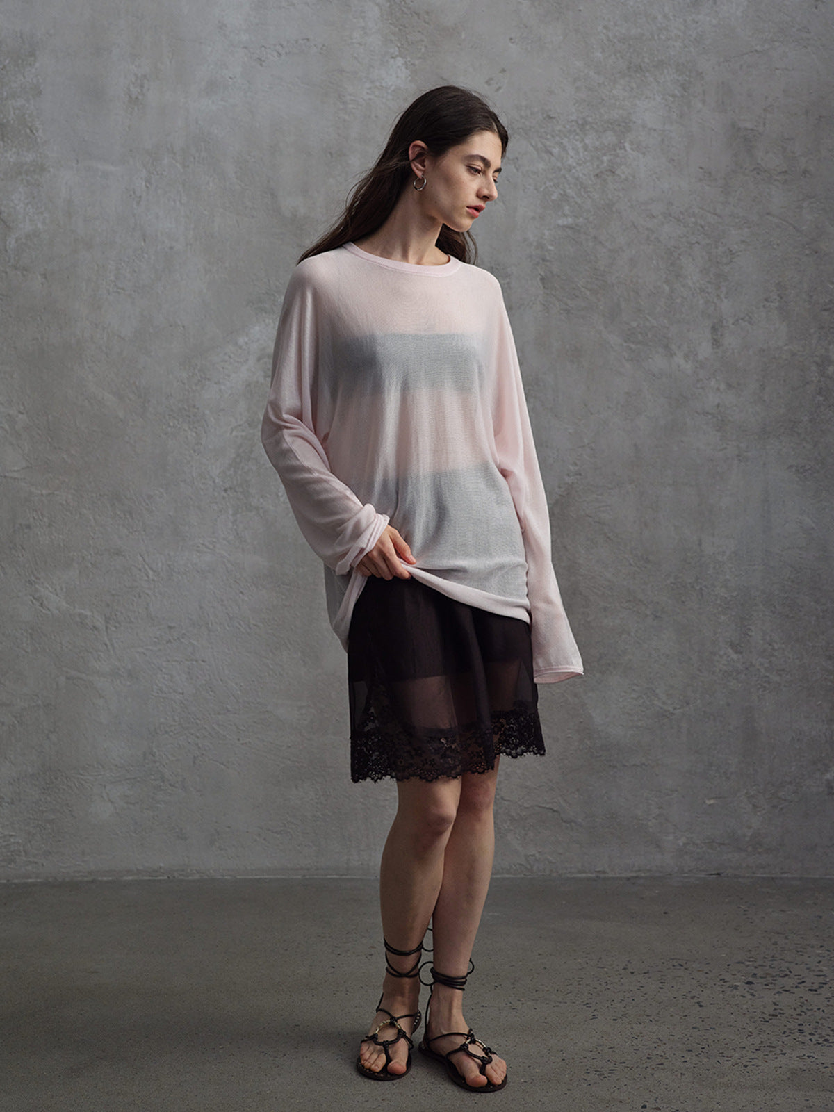 Mulberry Silk Lace Elastic Waist Midi Skirt
