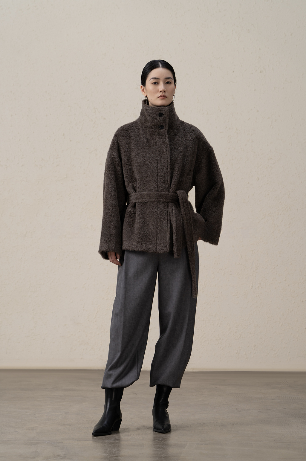 Suri Alpaca & Wool Lace-Up Downy Short Coat