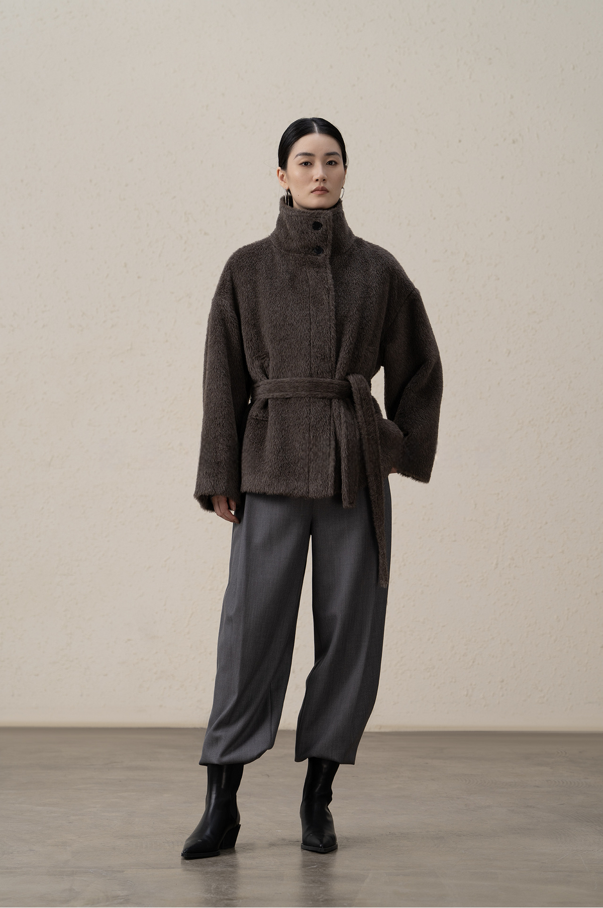 Suri Alpaca & Wool Lace-Up Downy Short Coat