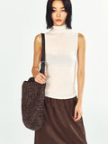 Ultra-fine Wool Woven Mock Collar Knit Sleeveless Top