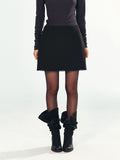 Fine Wool Hem Patchwork Lace Midi Skirt