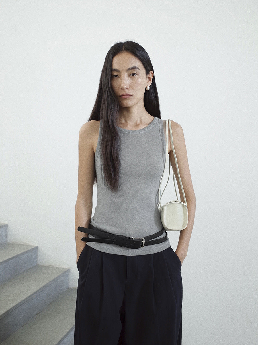 Round Neck Soft Textured Wool Tank Top