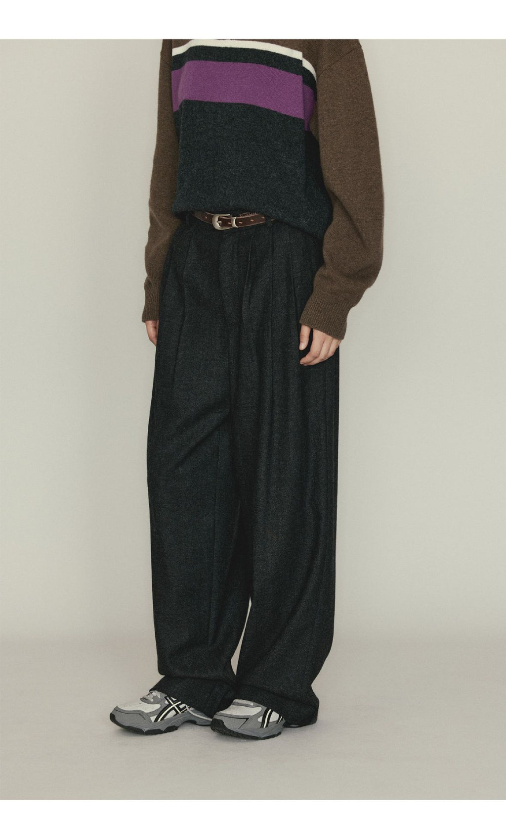 Versatile Herringbone Wool Blend Low-waisted Casual Trousers