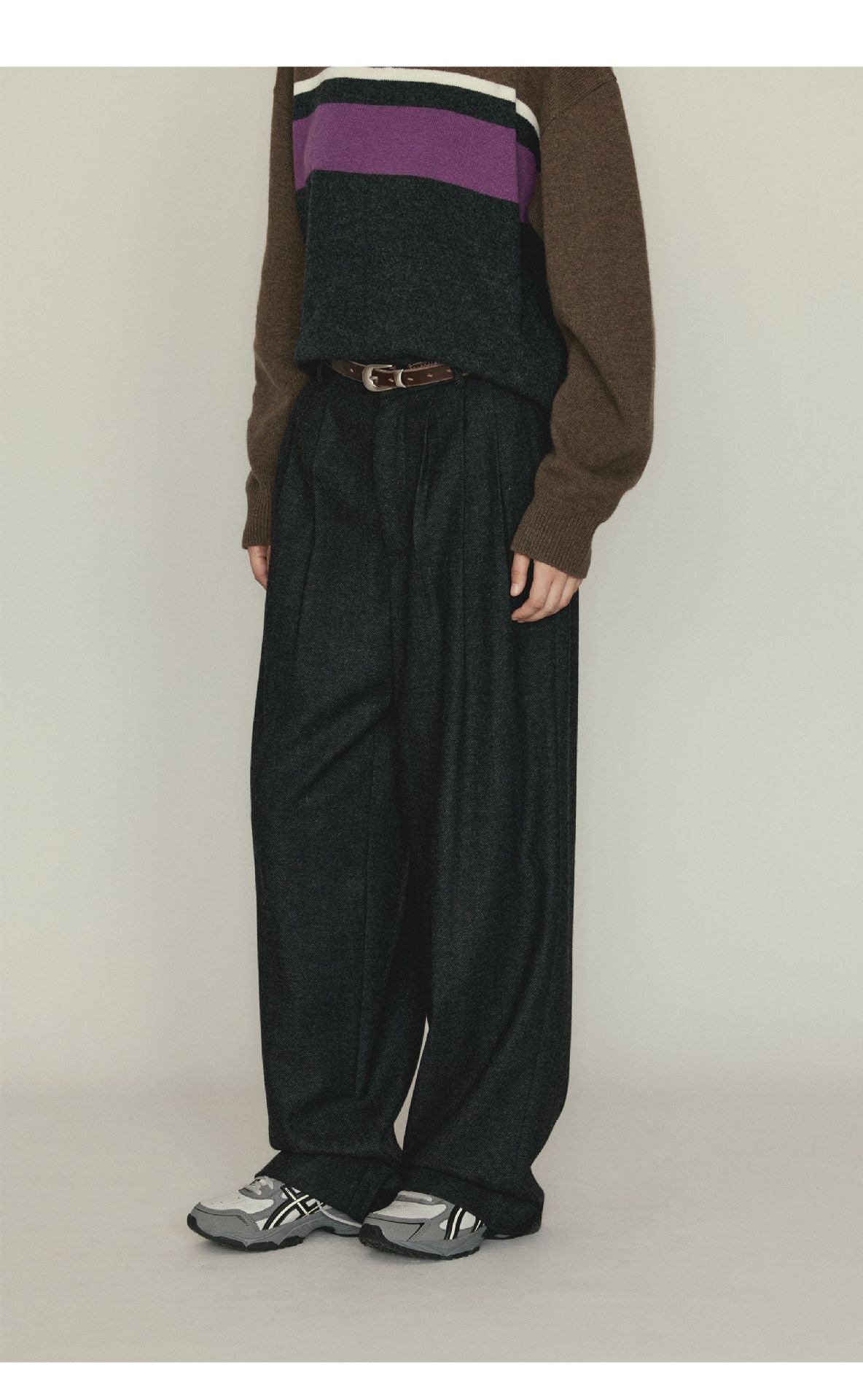 Versatile Herringbone Wool Blend Low-waisted Casual Trousers