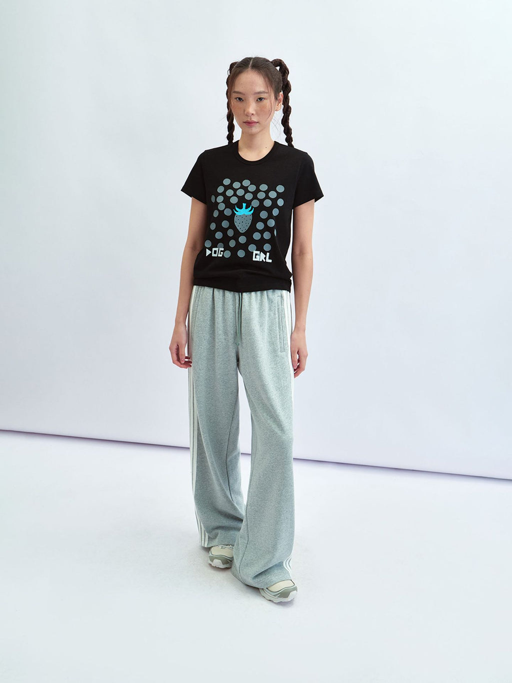 Polka Dot Strawberry Print Crew Neck Cotton T-Shirt Top