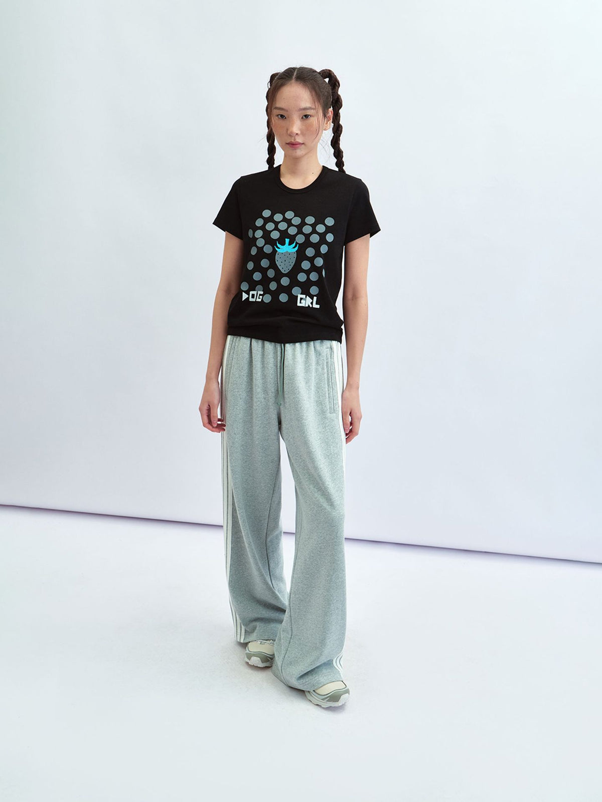 Polka Dot Strawberry Print Crew Neck Cotton T-Shirt Top