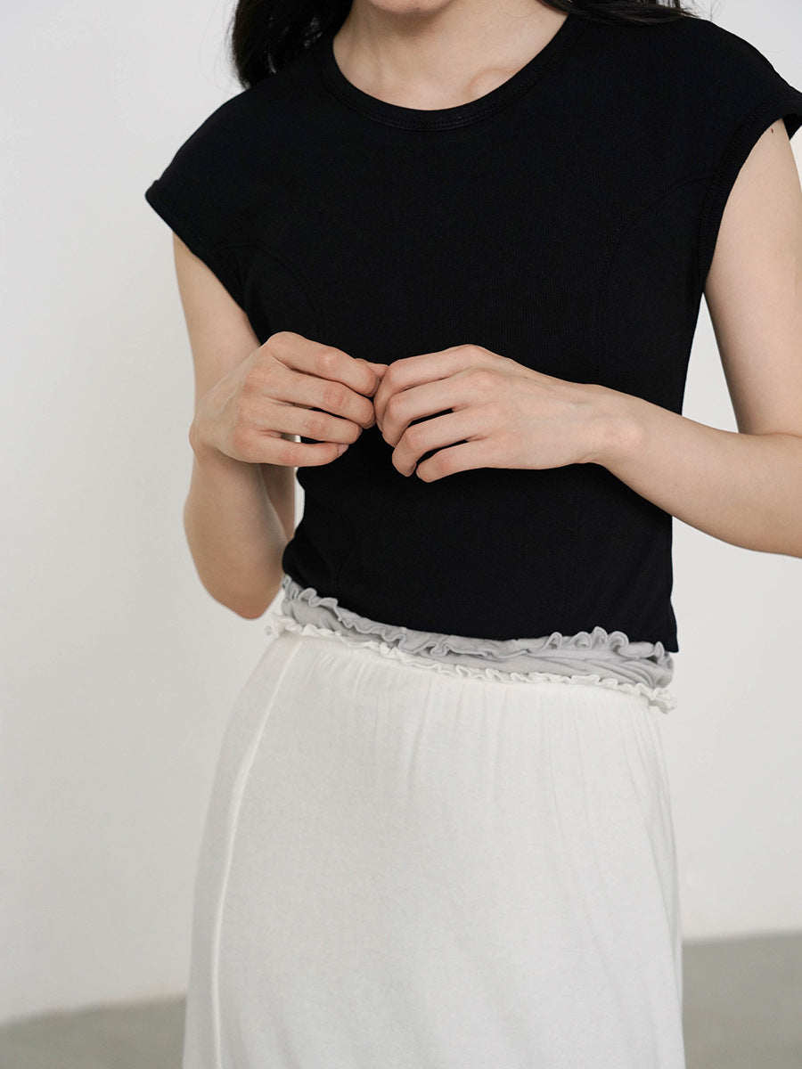 Soft Stretch Ruffled Elastic Waistband Midi Skirt