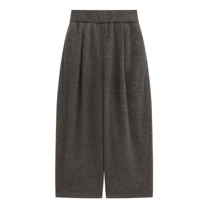 Minimalist Warm High-Waist Wool Wide-Leg Barrel Pants