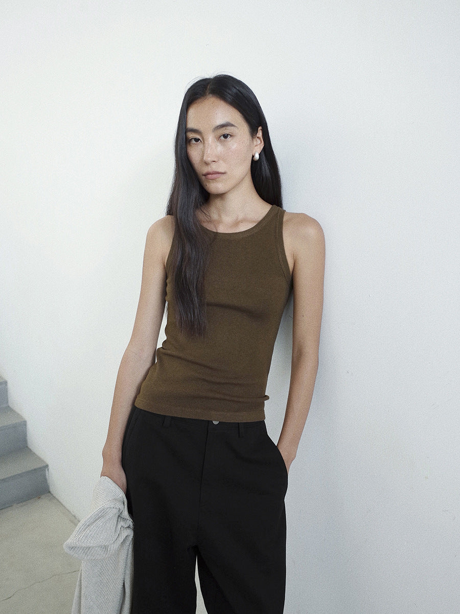 Round Neck Soft Textured Wool Tank Top
