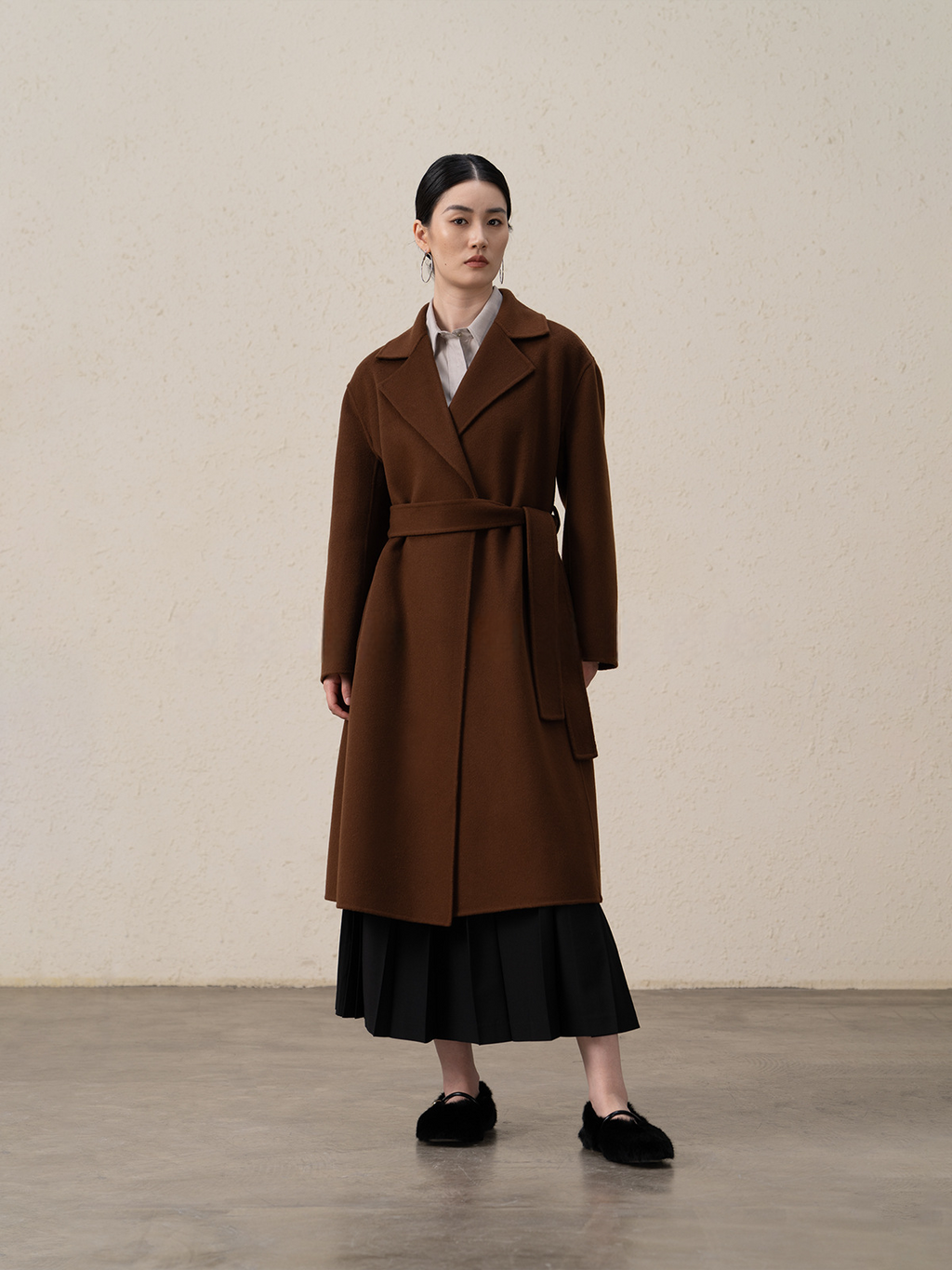 Cashmere Merino Wool Mulberry Silk Suit Collar Long Coat