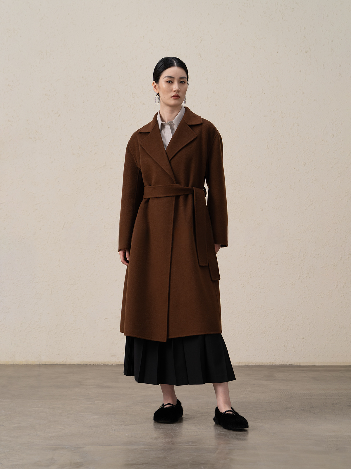 Cashmere Merino Wool Mulberry Silk Suit Collar Long Coat