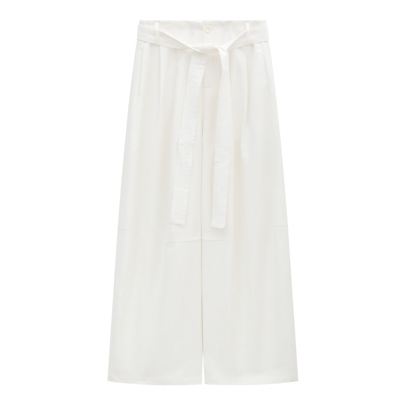 Waist Cord Belt Drape Wide-Leg Pants
