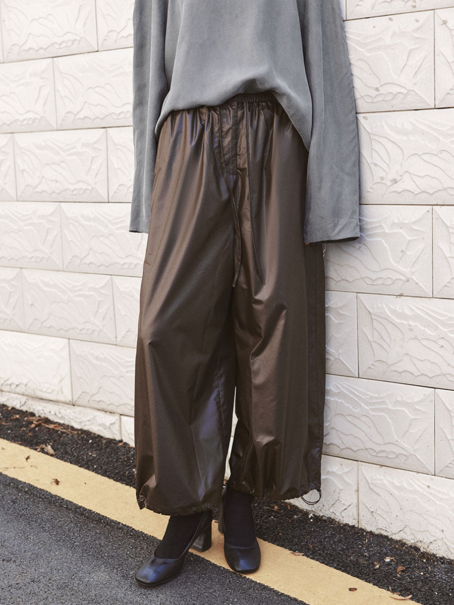 Fluid Viscose Wide-Leg Pants with Drawstring Hem