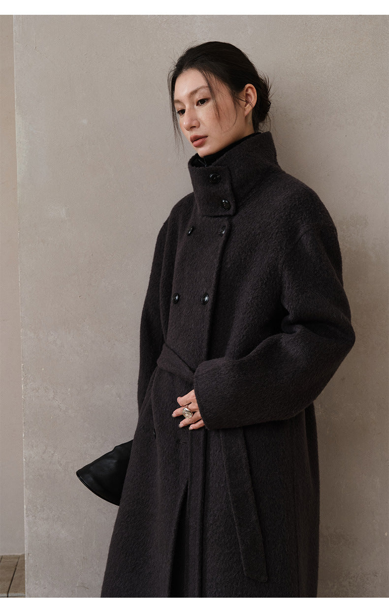 Double-Breasted Long Belt Double-Sided Alpaca Wool Cashmere Coat