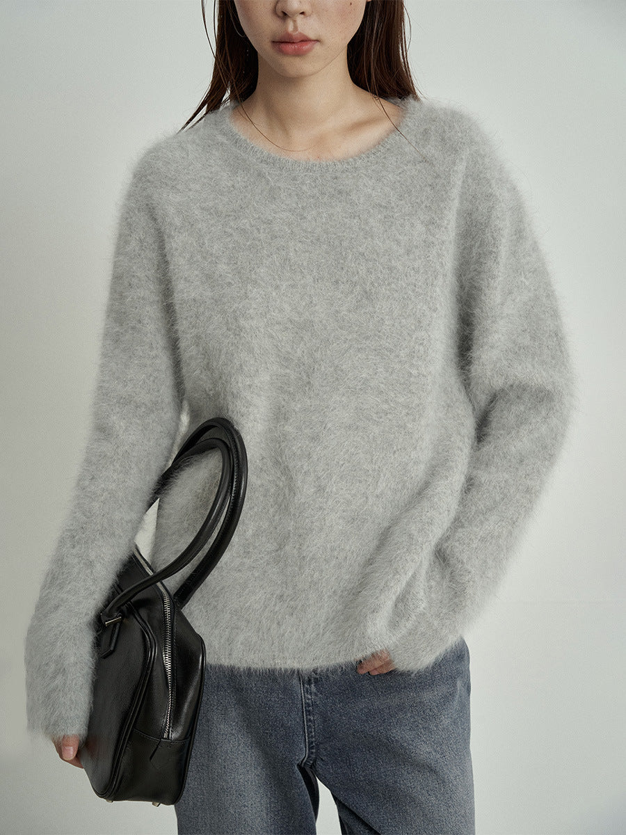 Fuzzy Long Sleeve Crewneck Pullover Sweater