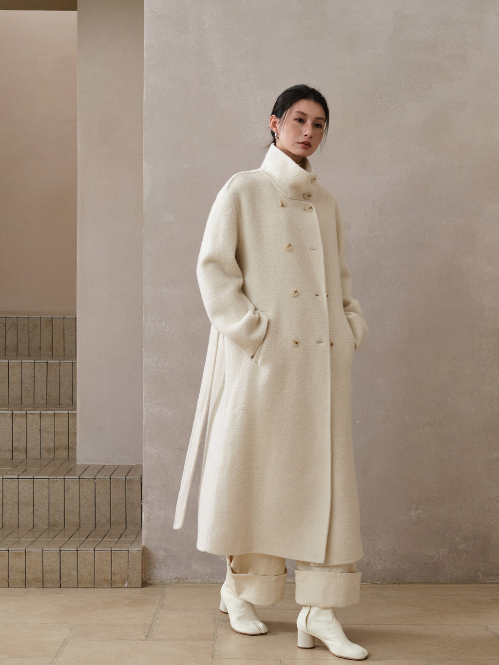 Double-Breasted Long Belt Double-Sided Alpaca Wool Cashmere Coat
