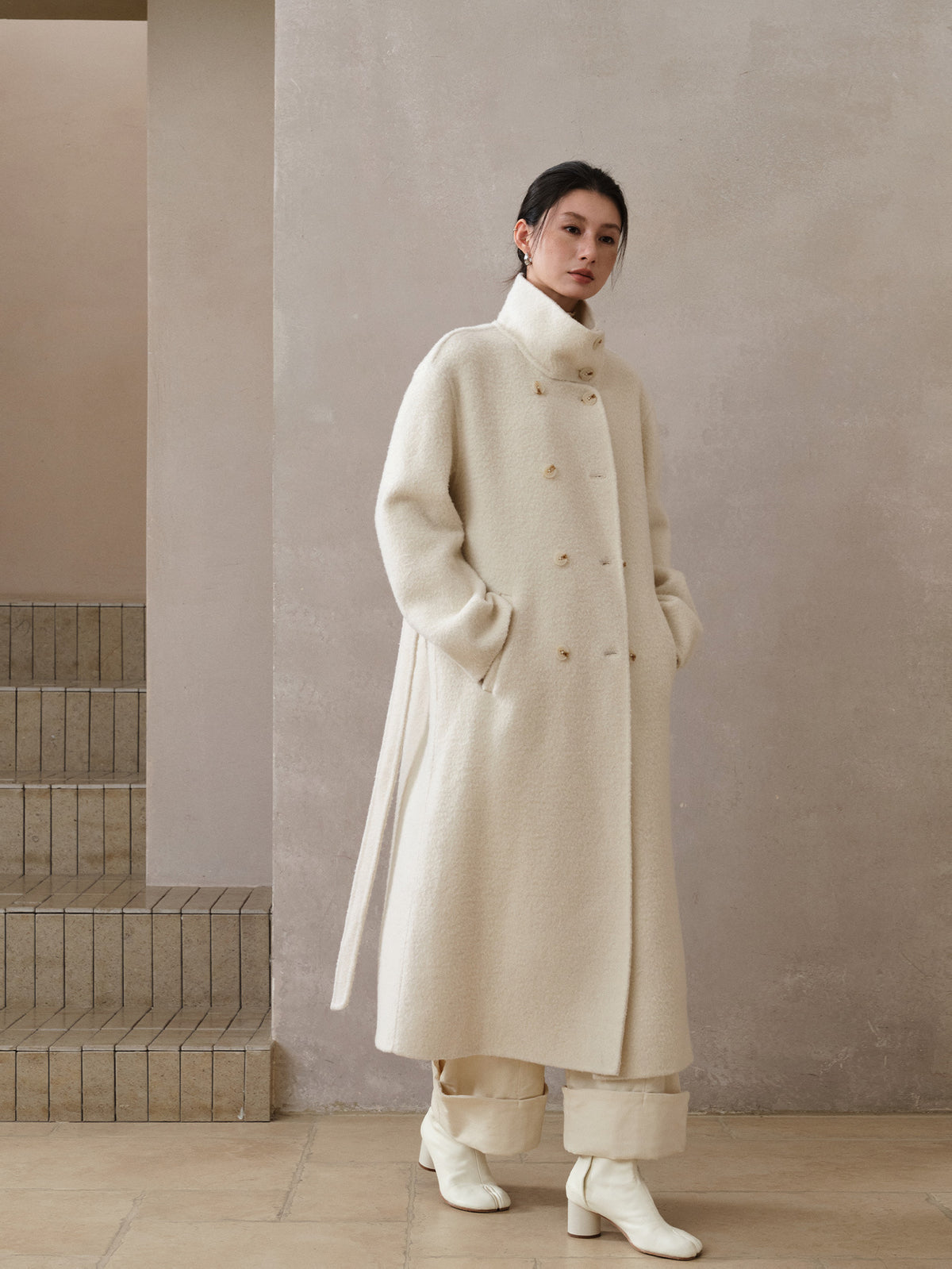 Double-Breasted Long Belt Double-Sided Alpaca Wool Cashmere Coat