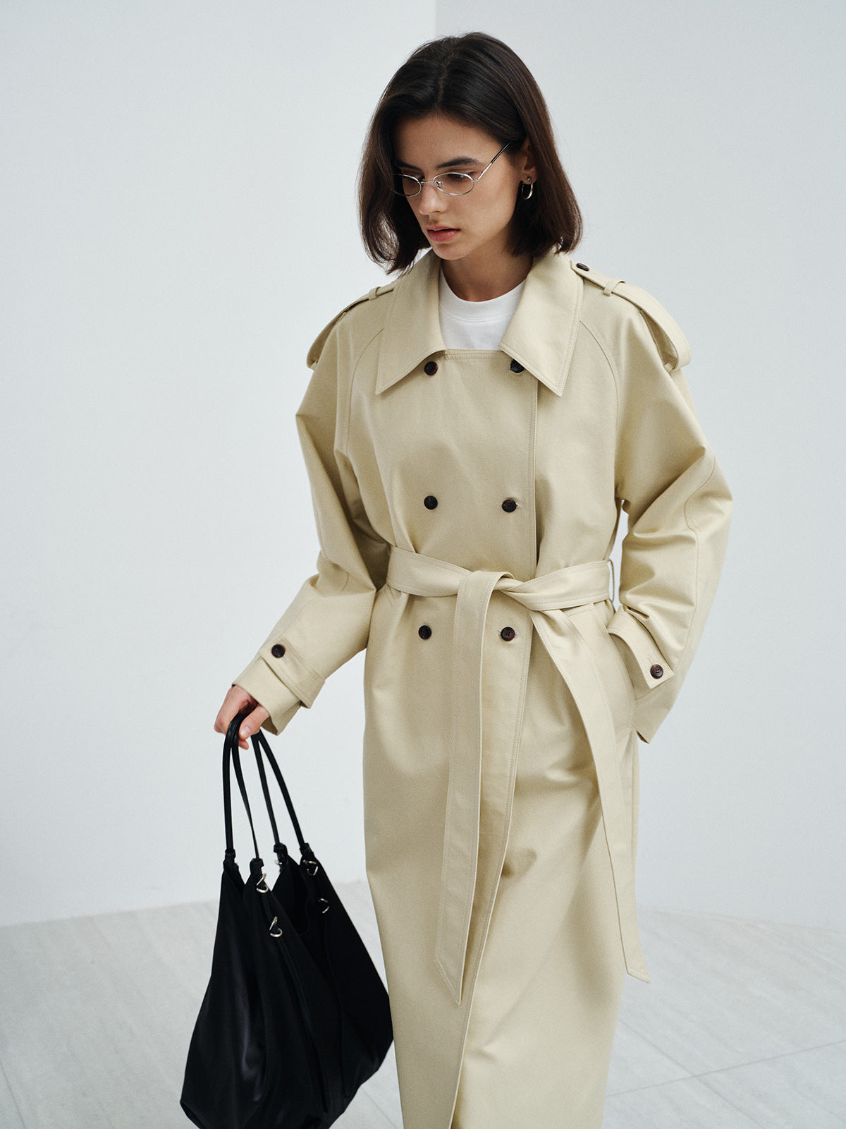 Double-Breasted Belted Relaxed Trench Coat
