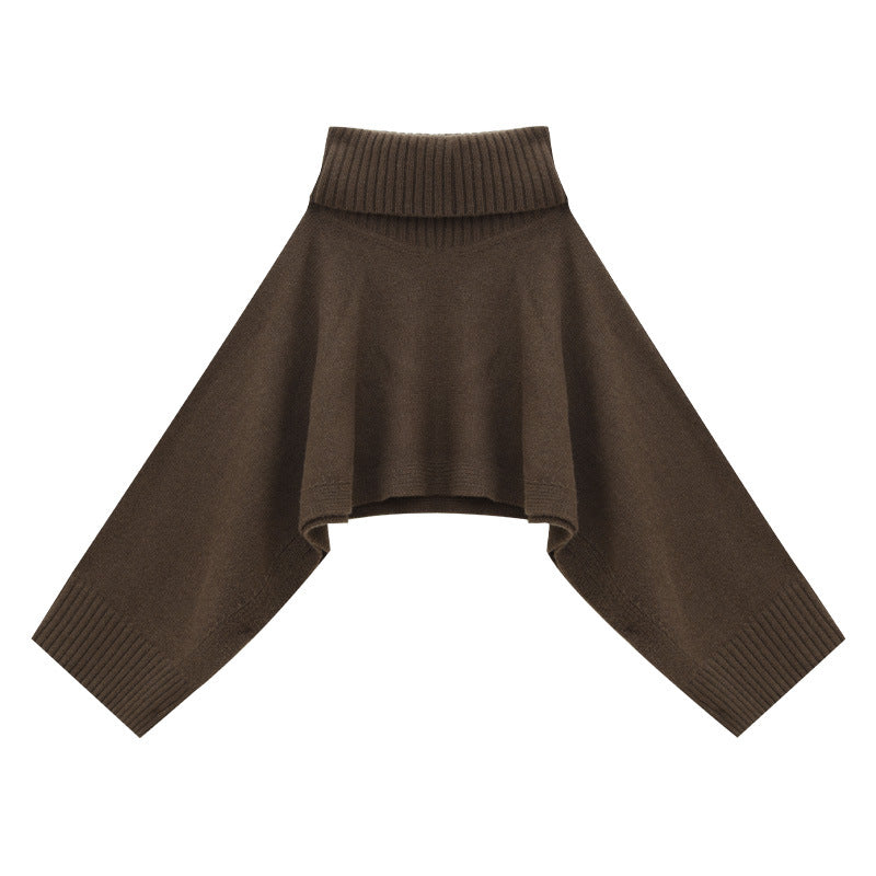 Cropped Oversized Turtleneck Wool Knit Sweater