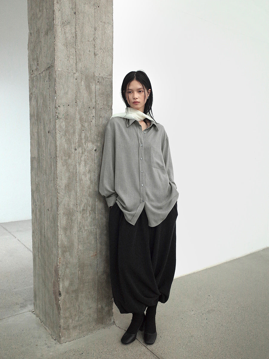 Relaxed Oversized Button-Front Shirt with Pocket