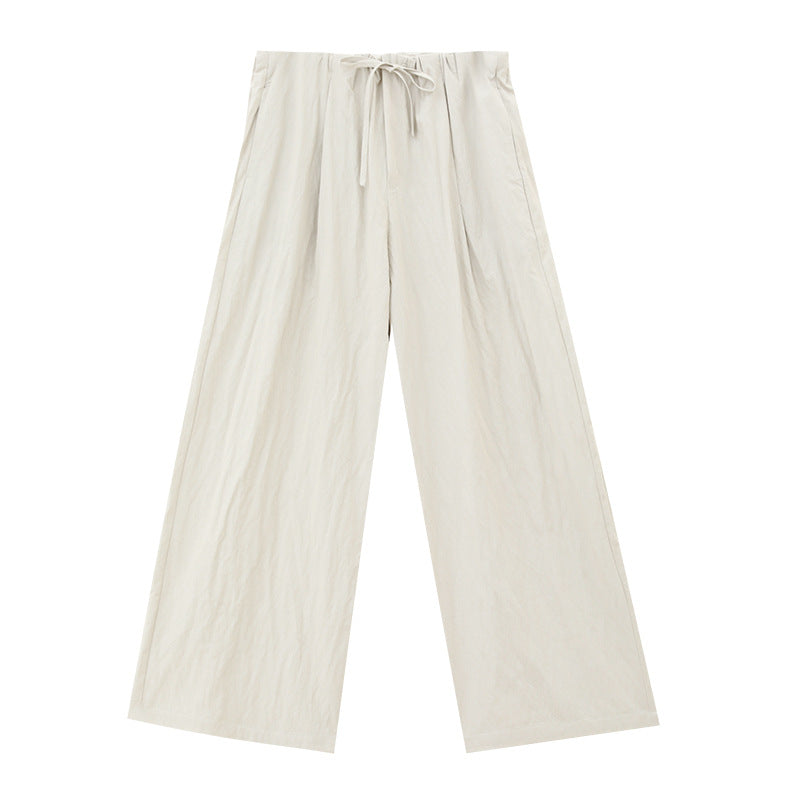 Lightweight Elastic Waist Draped Wide-Leg Pants