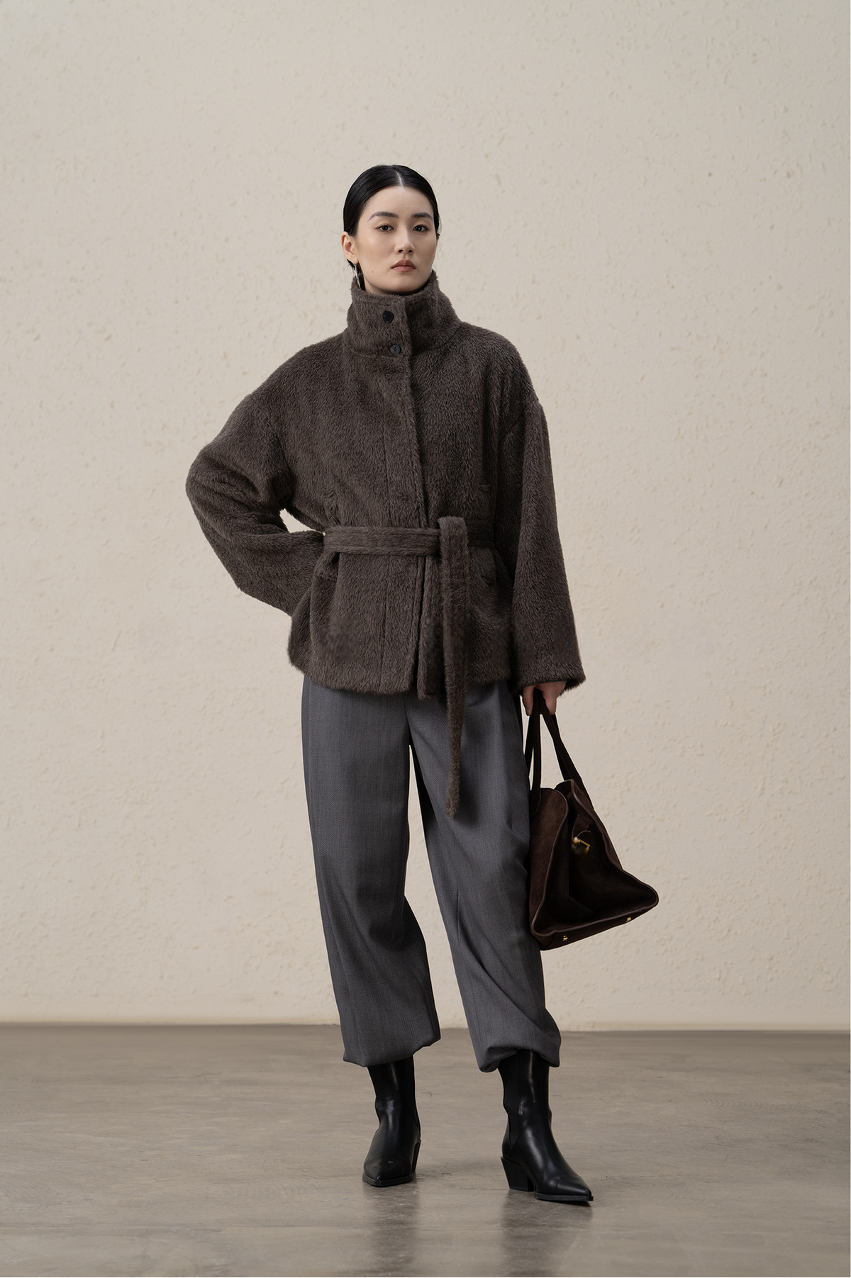 Suri Alpaca & Wool Lace-Up Downy Short Coat