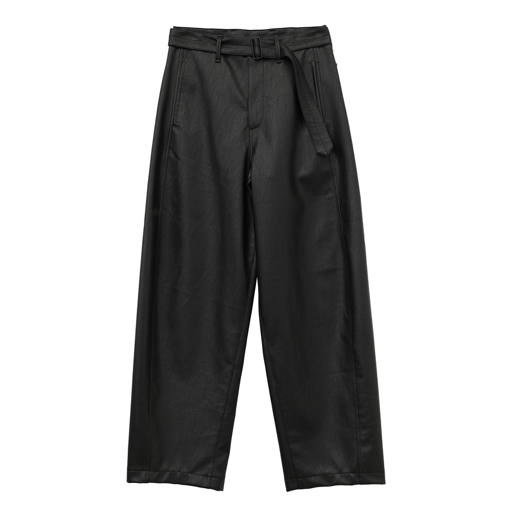 Lace-Up PU Leather Straight Leg Pants