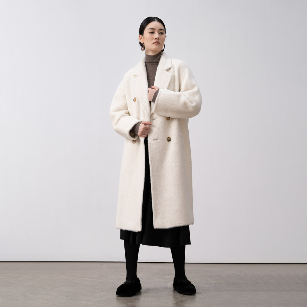 Merino Wool Fluffy Belted Long Coat