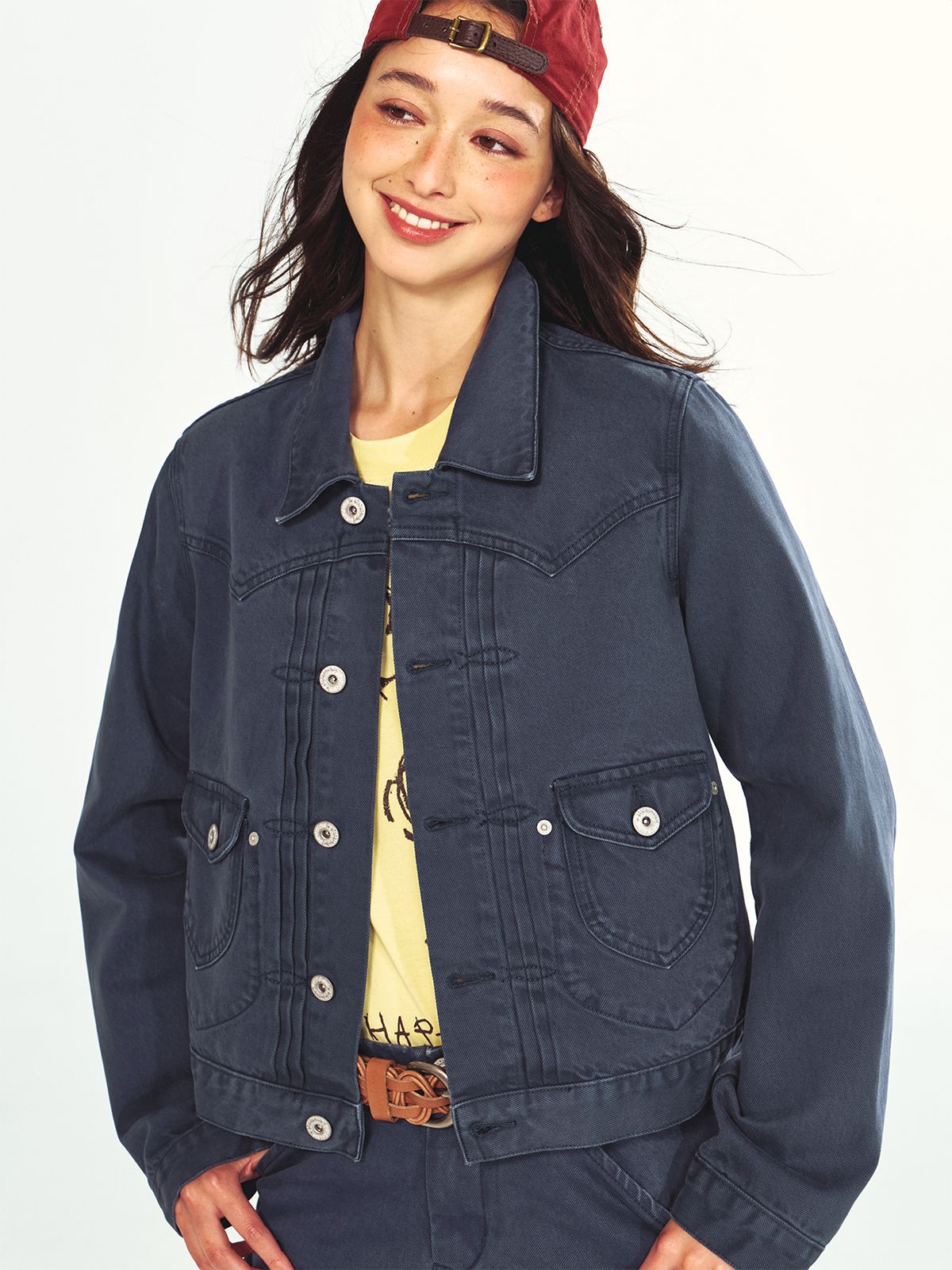 Vintage Tuck Pleated Long Sleeve Denim Jacket