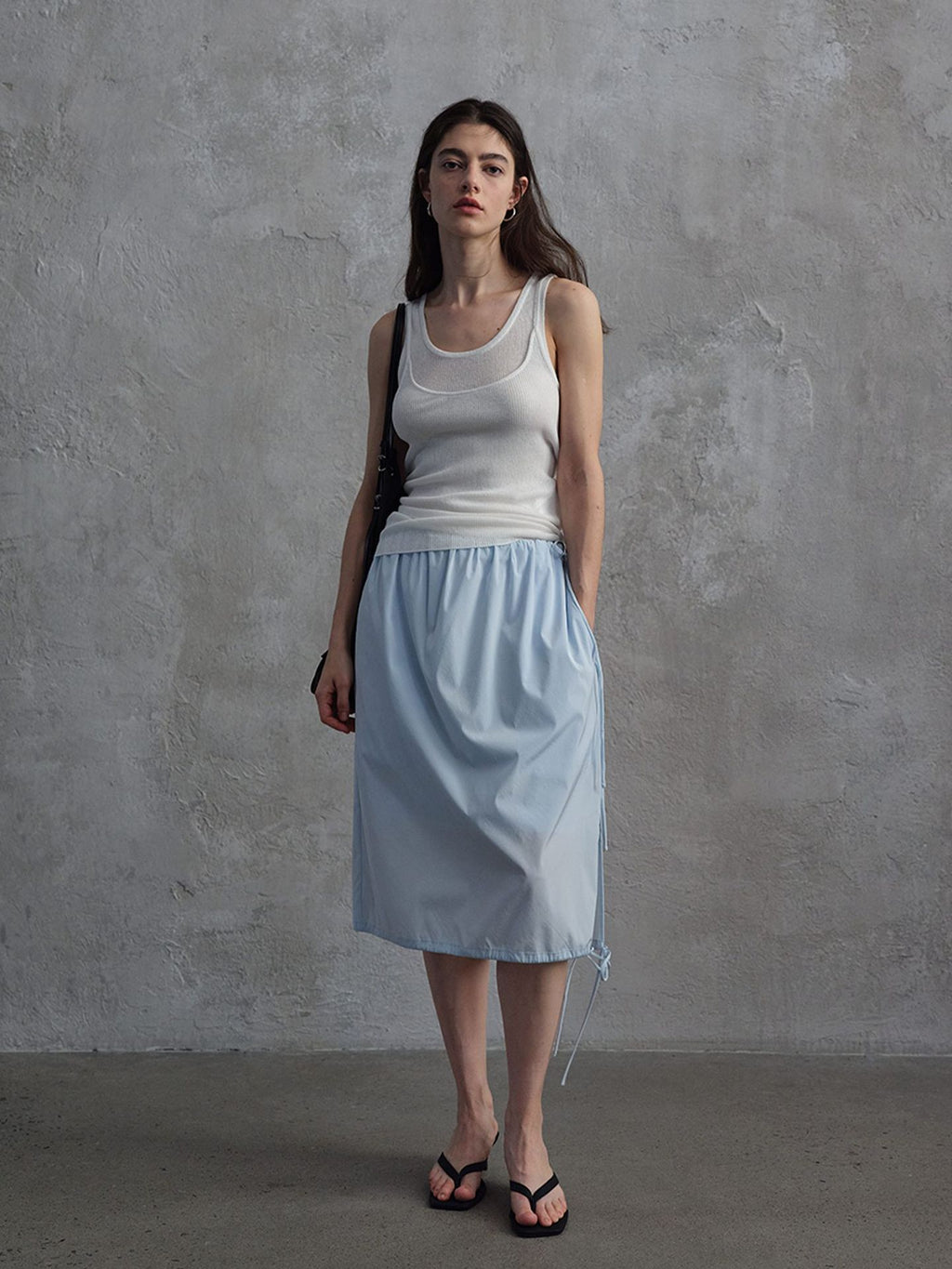 Minimalist Drawstring Side Slit Midi Skirt