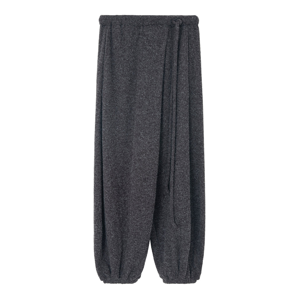 Asymmetrical Drawstring Waistband Soft Textured Wide-Leg Pants