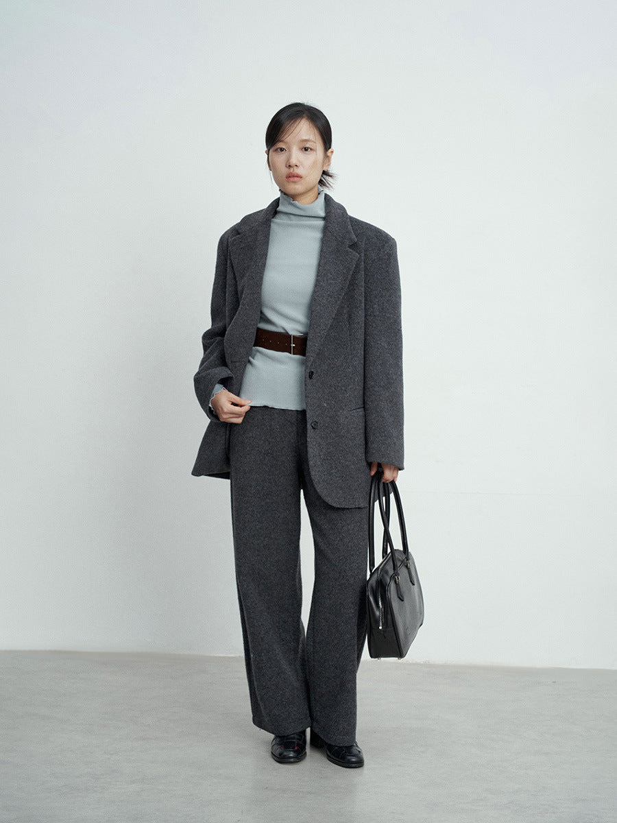 Soft Wool-Blend Wide-Leg Trousers
