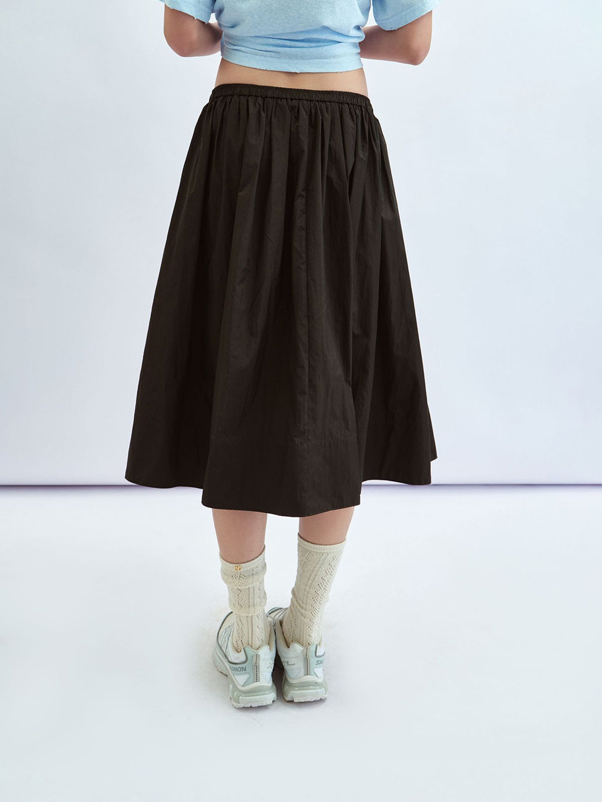 Elastic Waist Lightweight Midi Umbrella Skirt