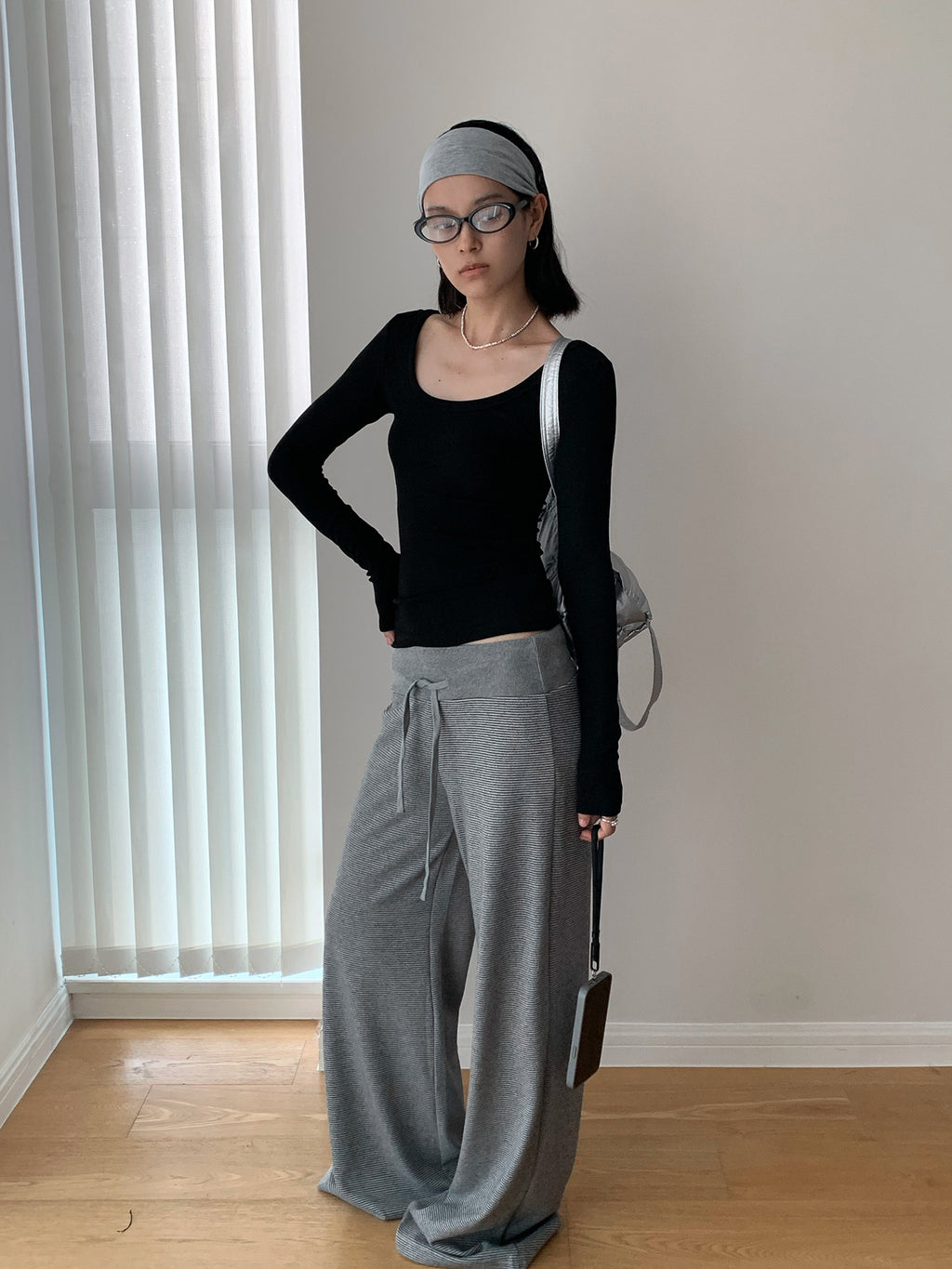 Scoop Neck Adjustable Open Back Long Sleeve Top