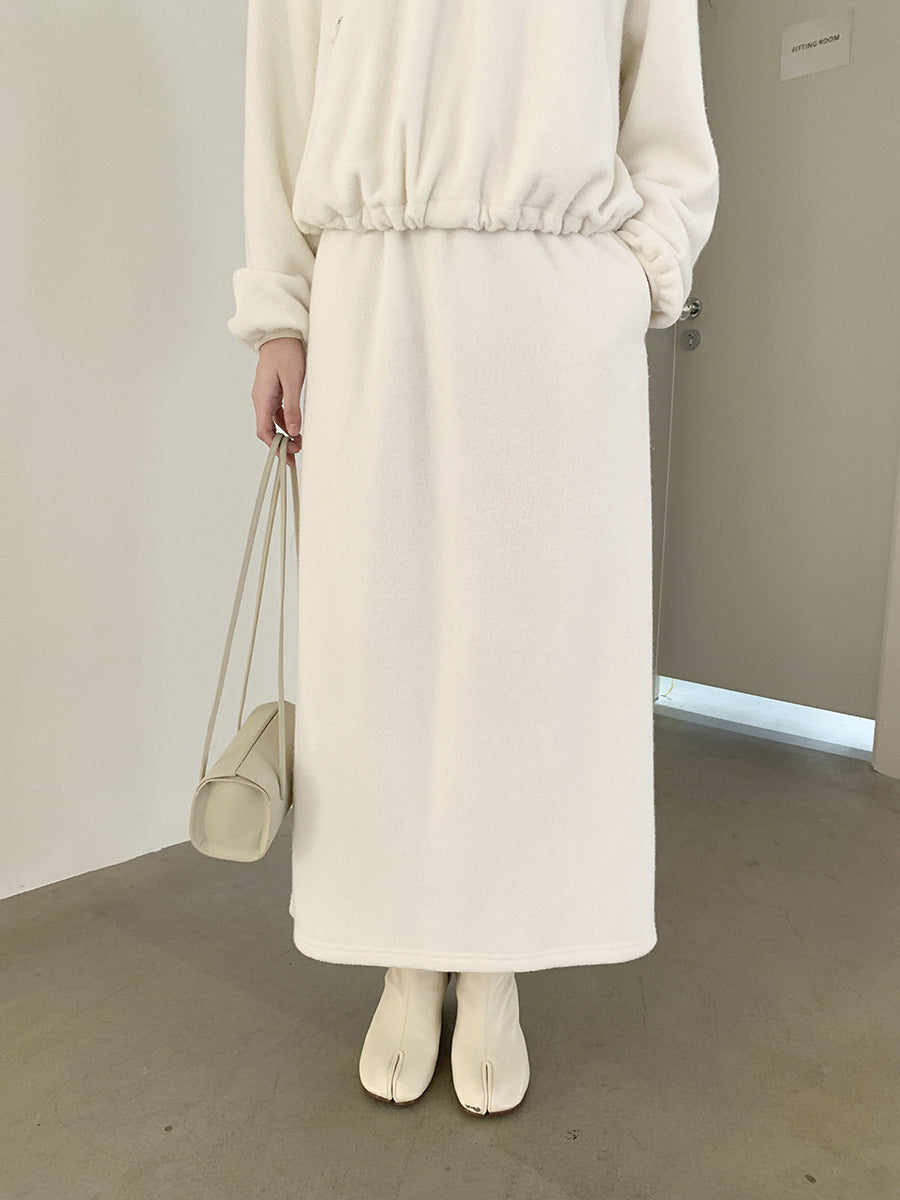 High-Rise Brushed-Texture Soft Straight Midi Skirt