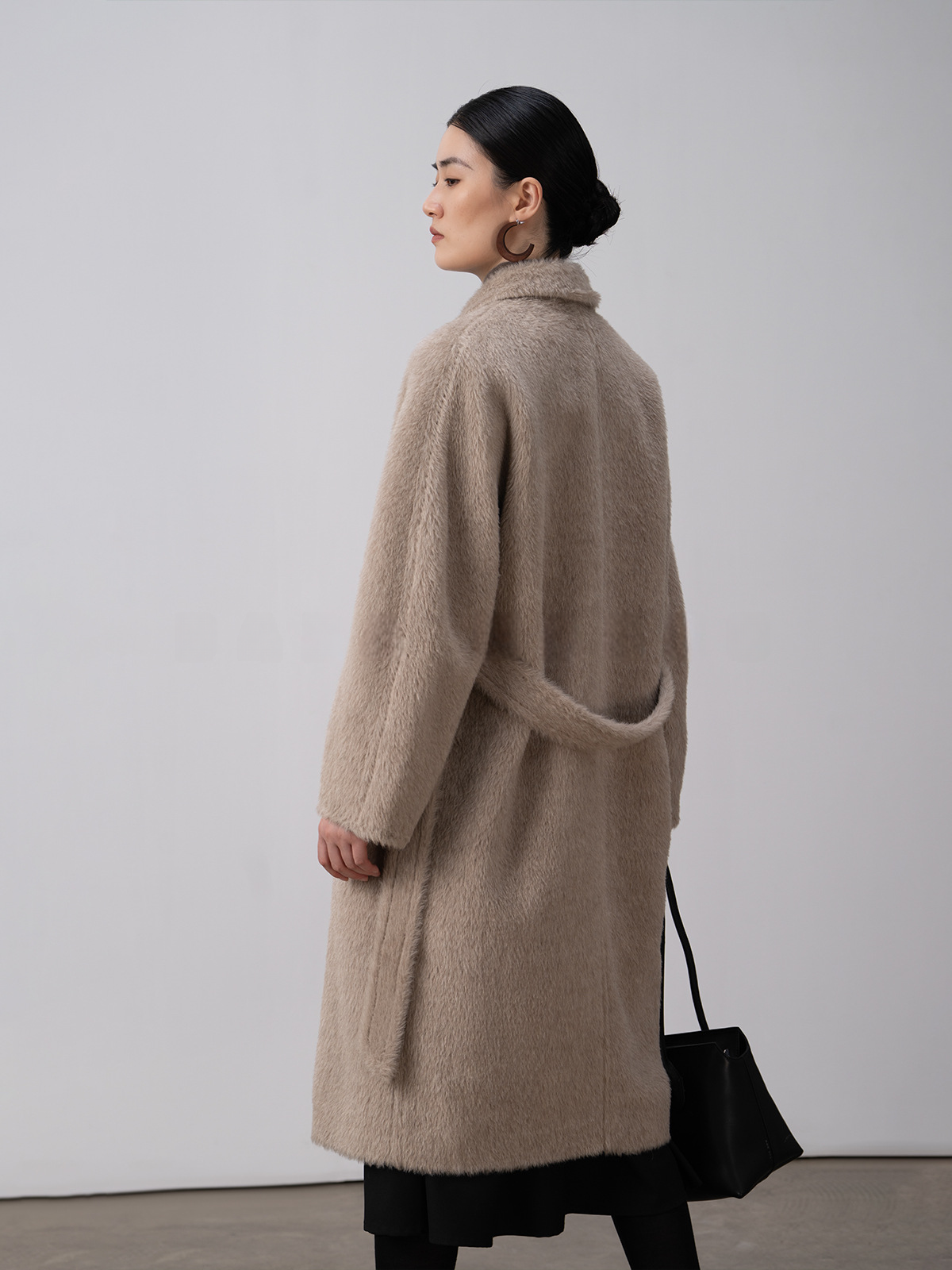 Merino Wool Fluffy Belted Long Coat