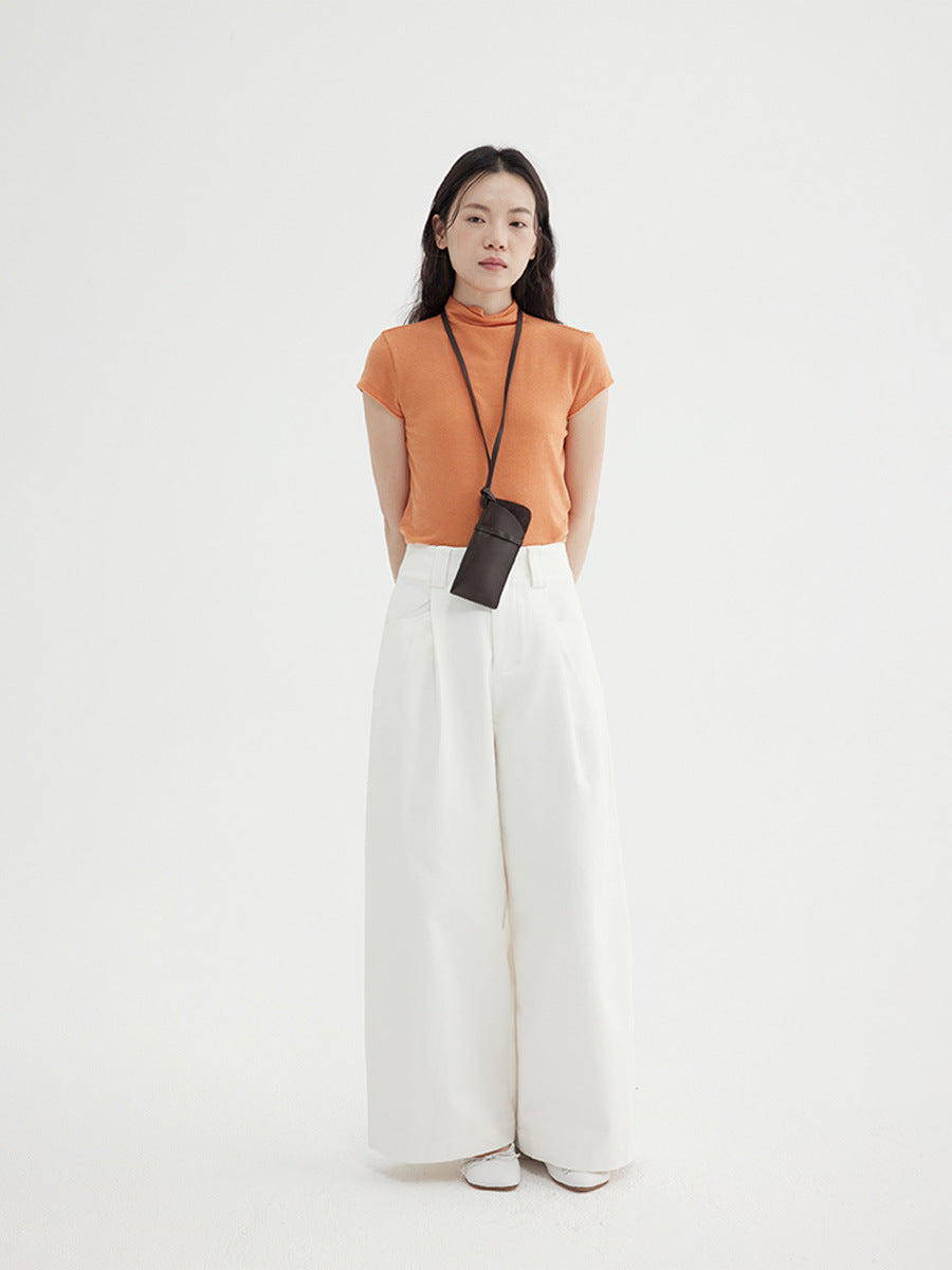 High-Rise Wide-Leg Smooth Cotton Trousers