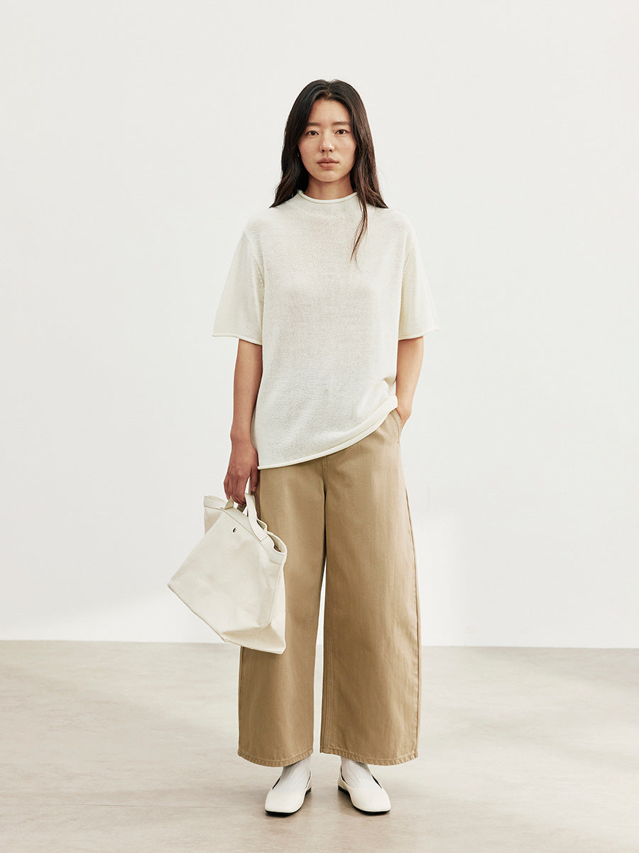 Merino Wool Short Sleeve Pullover Knit Top