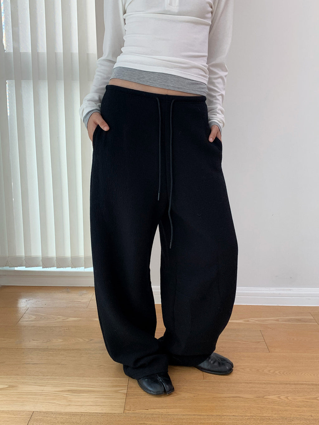 Drawstring Wide Leg Textured Sweatpants