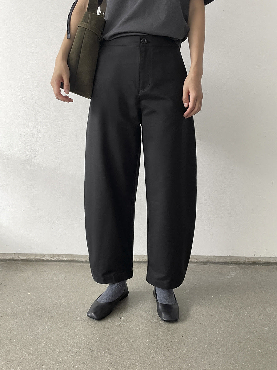 Curved Leg Silhouette High-Waisted Relaxed Tapered Trousers