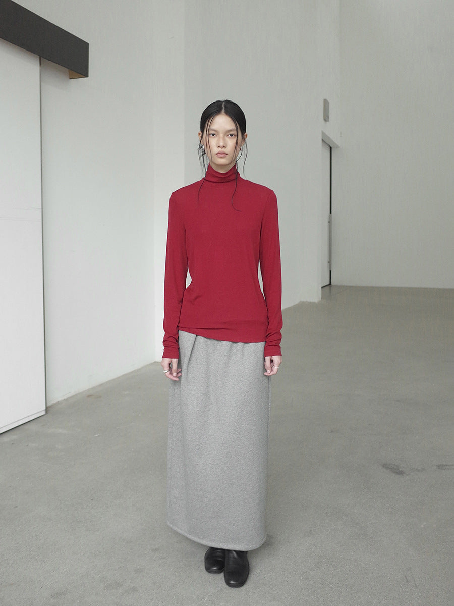 A-Line Thick Maxi Skirt with Belt