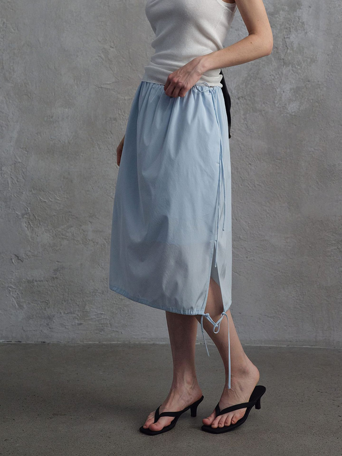 Minimalist Drawstring Side Slit Midi Skirt