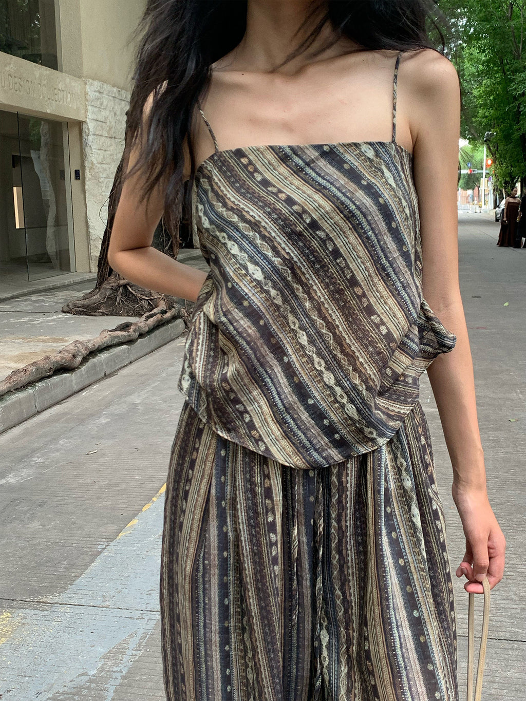 Seaside Vacation Style Backless Tie-Up Strap Top