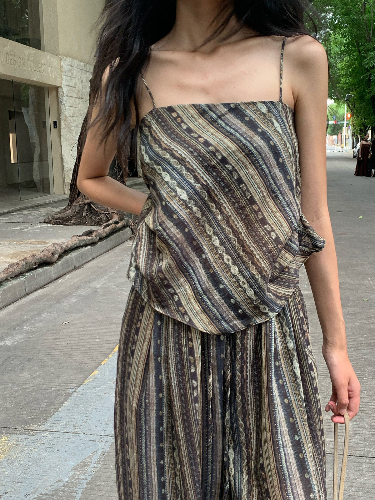 Seaside Vacation Style Backless Tie-Up Strap Top