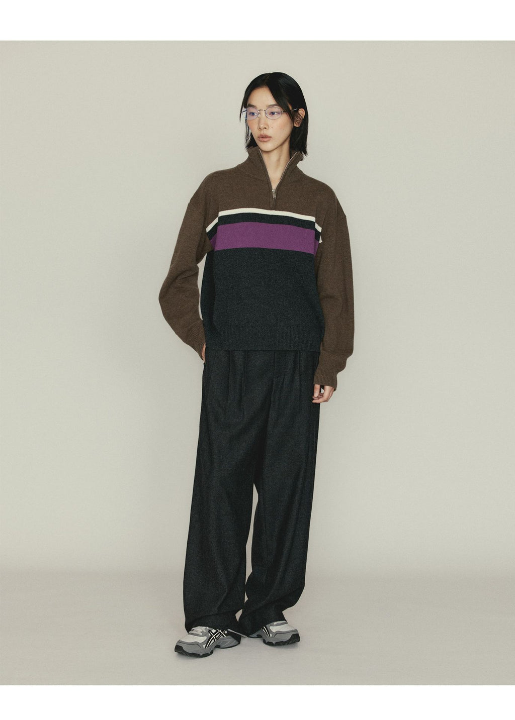 Versatile Herringbone Wool Blend Low-waisted Casual Trousers