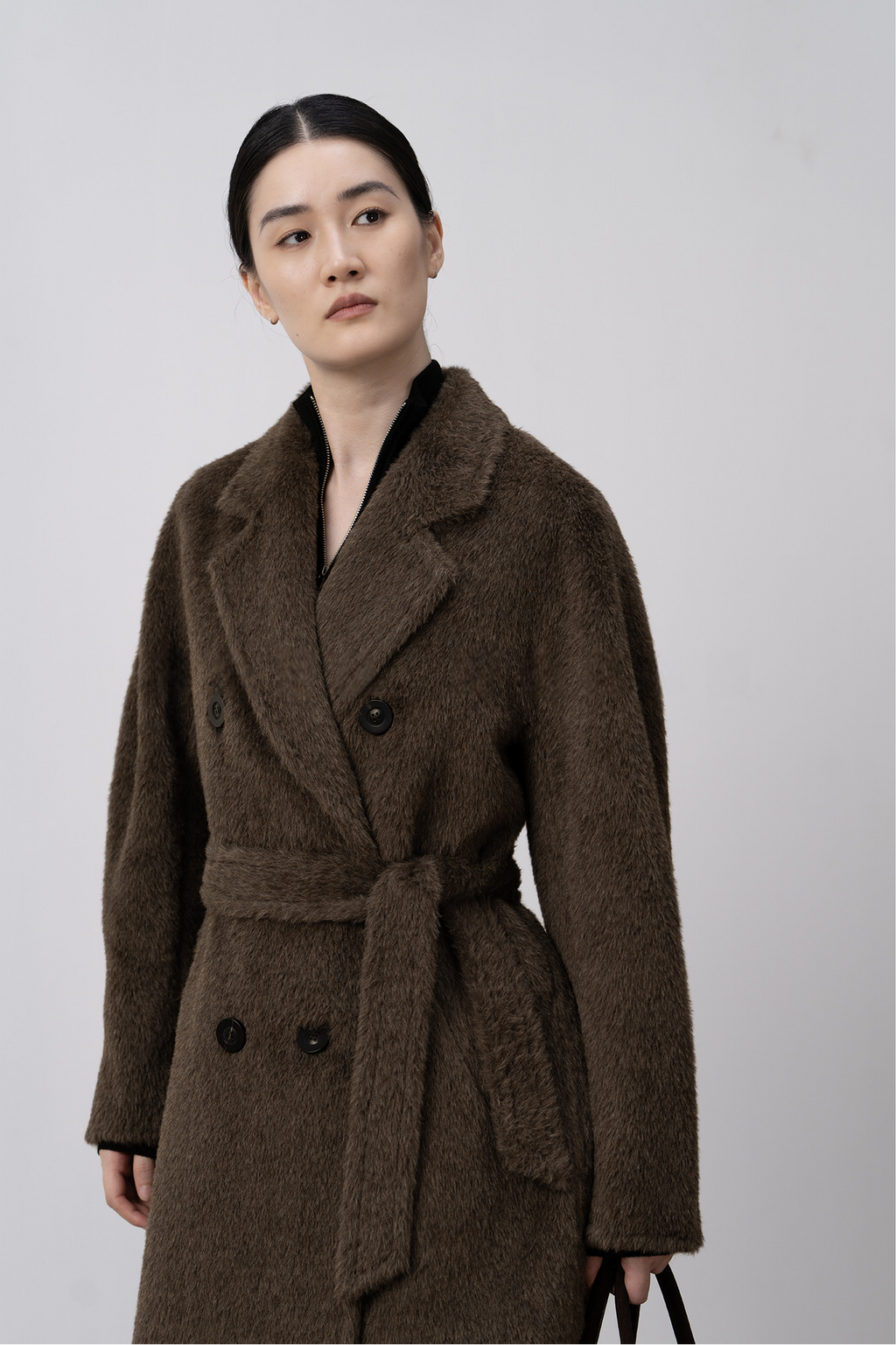 Merino Wool Fluffy Belted Long Coat