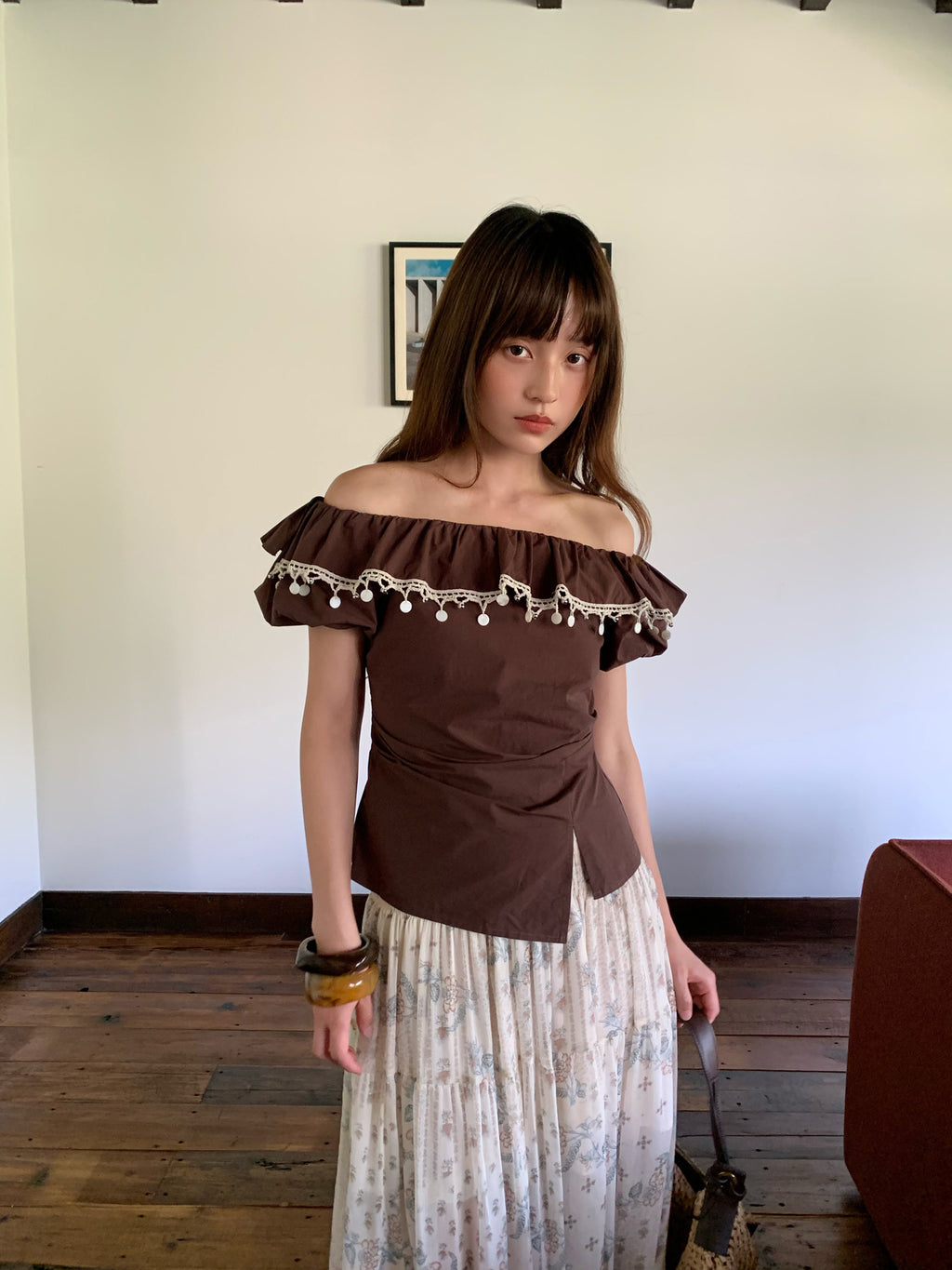 Off-Shoulder Lace Trim Top