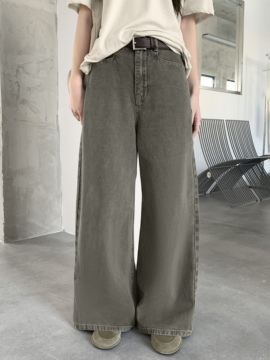 High-Waist Distressed Washed Wide-Leg Jeans