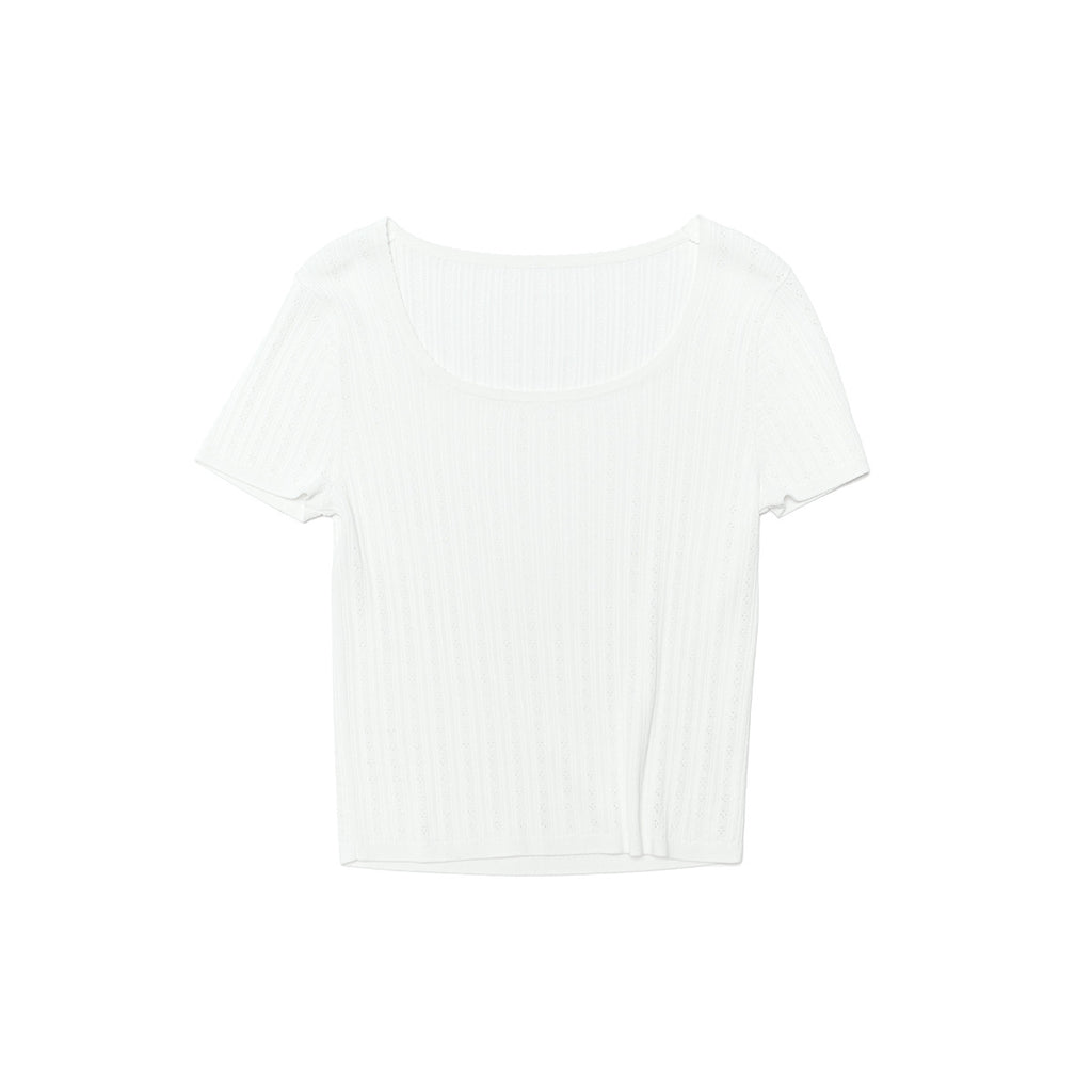 Delicate Mesh Lace Square Neck Slim Fit Knit Top