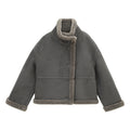 Stand Collar Faux Fur Smooth Coat